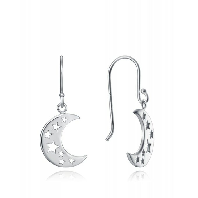 Pendientes Viceroy mujer de plata con motivo luna con estrellas caladas.