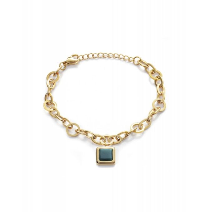 Pulsera Viceroy 75148P01012 de mujer en acero dorado con charm cuadrado verde