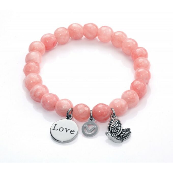 Pulsera Viceroy mujer de acero con piedras color rosa y 3 charms