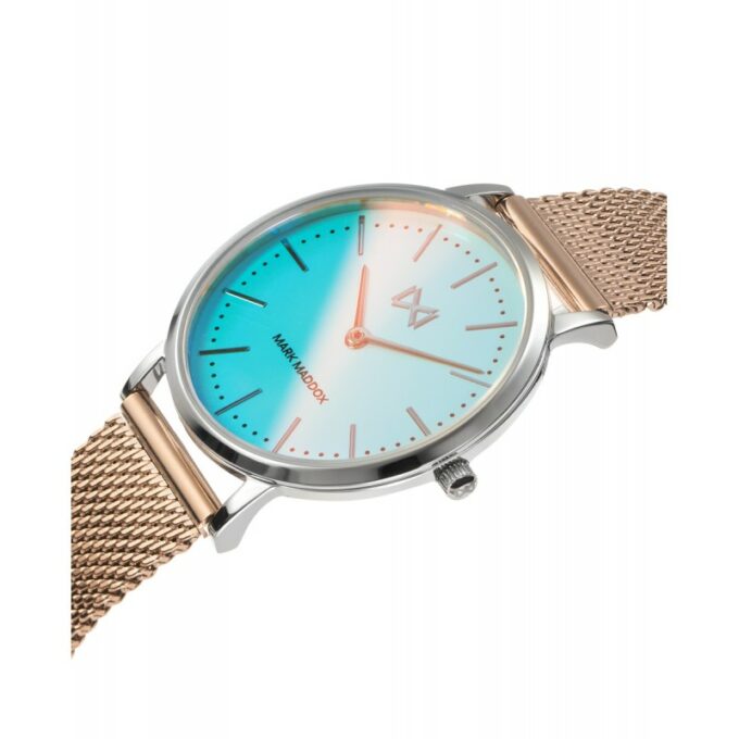 Reloj Mark Maddox MM7115-37 en acero con malla milanesa IP rosado y esfera con efectos azulados