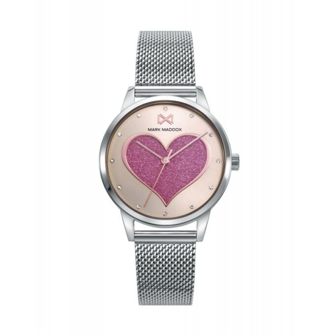 Reloj MarK Maddox MM7143-77 de mujer en acero con malla milanesa y esfera con corazón rosa