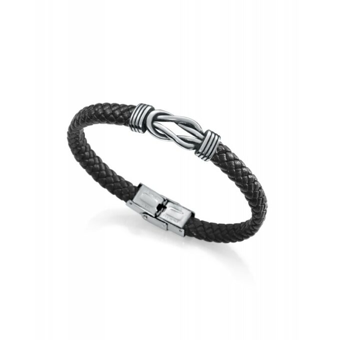 Pulsera Viceroy de hombre de acero y piel negra.