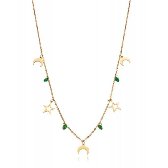 Collar Viceroy 75199C01012 de mujer en acero dorado con estrellas y lunas.