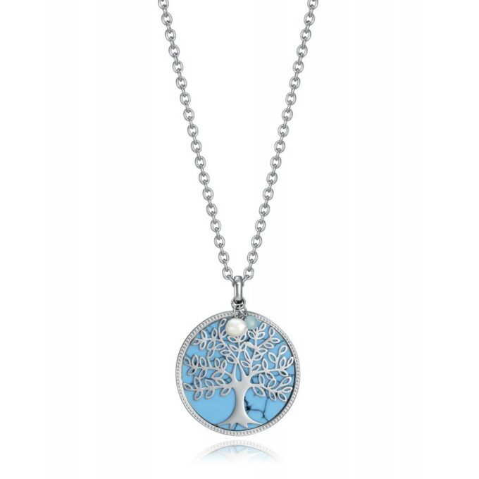 Collar Viceroy mujer de acero con árbol de la vida sobre fondo azul