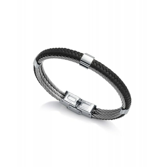 Pulsera Viceroy 75084P01010 de hombre formada con tres cables acero y piel negra