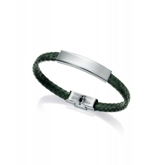 Pulsera Viceroy hombre de acero y piel trenzada verde