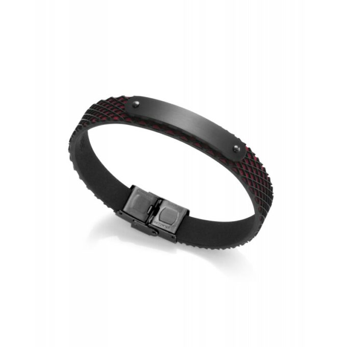 Pulsera Viceroy hombre de acero y piel estampada en negro y rojo