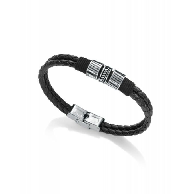 Pulsera Viceroy hombre de acero con doble cordón de piel negra