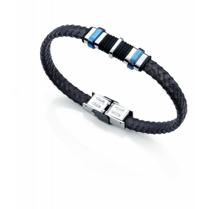 Pulsera Viceroy hombre de acero y piel trenzada azul