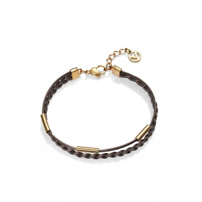 Pulsera Viceroy mujer de acero dorado y doble cordón piel marrón