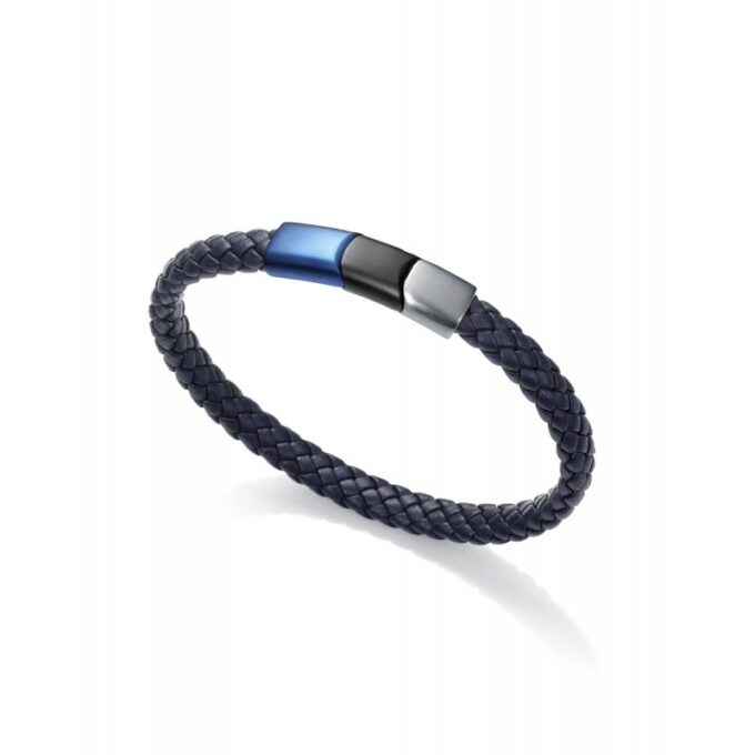 Pulsera Viceroy hombre de acero y piel trenzada azul