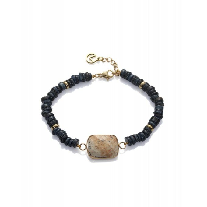 Pulsera Viceroy mujer de acero dorada con piedras en negro, azul y beige.