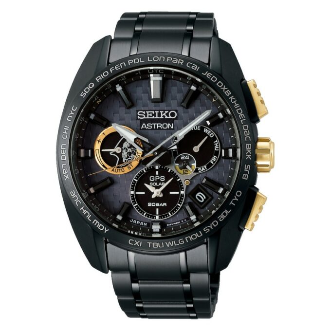 Reloj Seiko SSH097J1 de hombre GPS solar con caja y brazalete de titanio IP gris y esfera gris