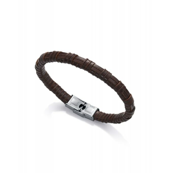 Pulsera Viceroy hombre de acero y piel trenzada marrón