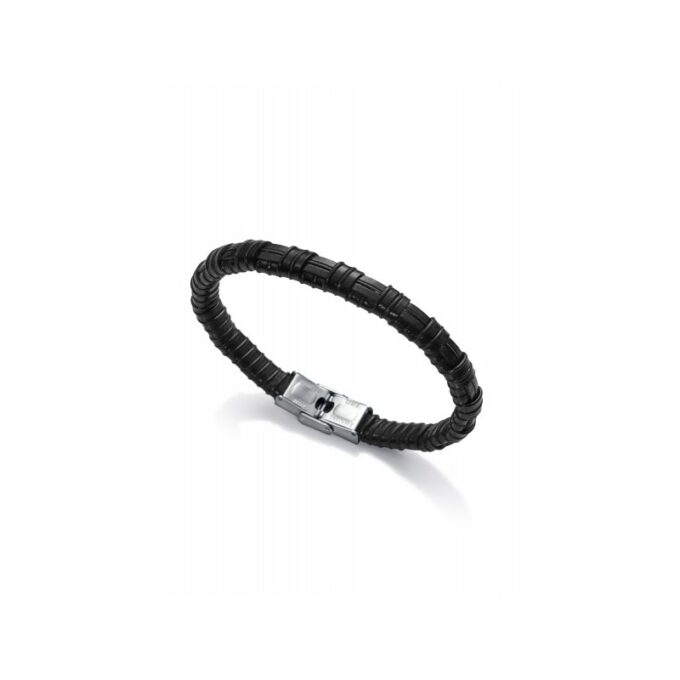 Pulsera Viceroy hombre de acero y piel trenzada negra