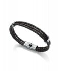 Pulsera Viceroy hombre de acero y piel trenzada negra