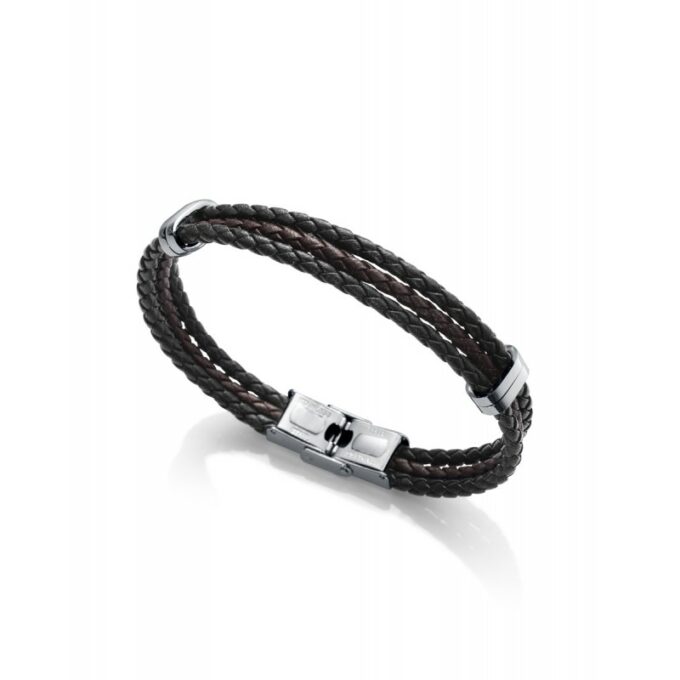 Pulsera Viceroy hombre de acero y piel trenzada negra