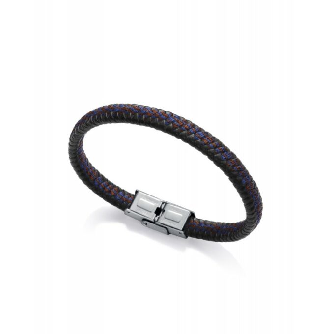 Pulsera Viceroy 1328P01013 de hombre en acero con piel negra trenzada y cordon azul