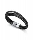 Pulsera Viceroy hombre de acero con tres tiras de piel negra