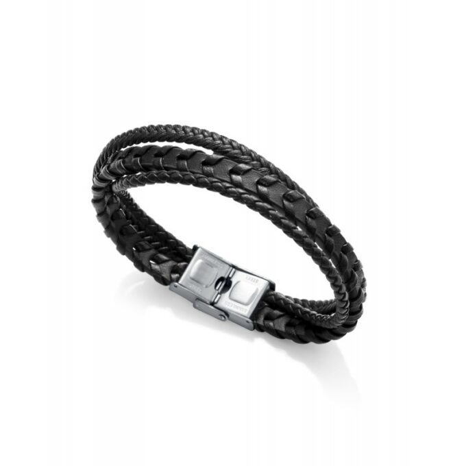 Pulsera Viceroy hombre de acero con tres tiras de piel negra