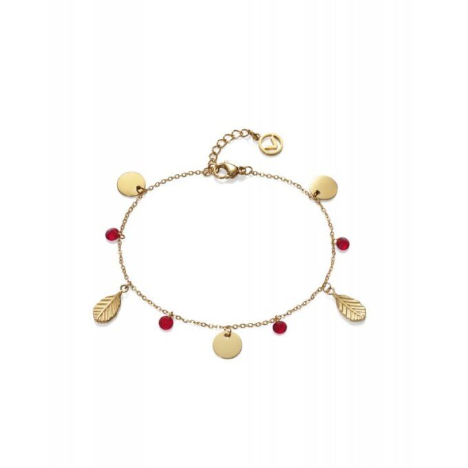 Pulsera Viceroy 75280P01012 de mujer en acero dorado con hojas y circonitas rojas