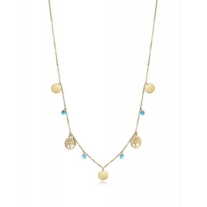 Collar Viceroy 75281C01012 de mujer en acero dorado con árbol de la vida y circonitas azules