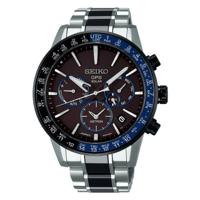 Reloj Seiko SSH009J1 de hombre GPS solar con caja y brazalete de titanio y esfera marrón