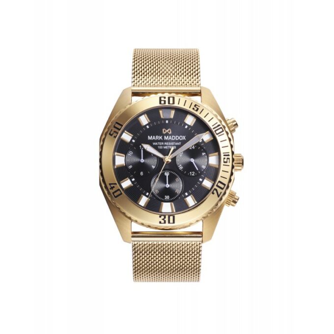 Reloj Mark Maddox HM0129-57 de hombre multifunción con caja y malla en acero IP dorado y esfera negra