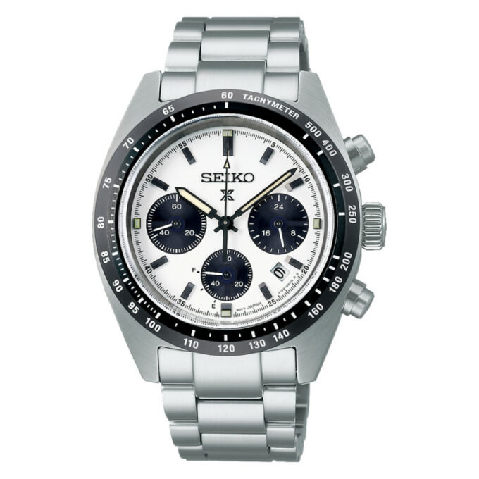 Reloj Seiko SSC813P1 de hombre cronógrafo solar con caja y brazalete de acero y esfera blanca