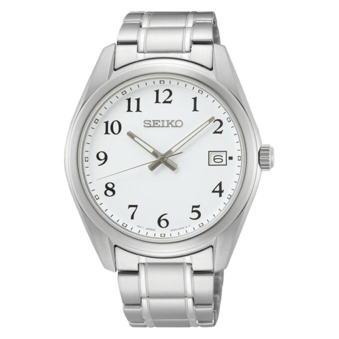 Reloj Seiko SUR459P1 de hombre con caja y brazalete de acero con esfera blanca