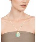 Collar largo Viceroy 1402C01012 de mujer en acero dorado con nácar rosa y amazonita verde