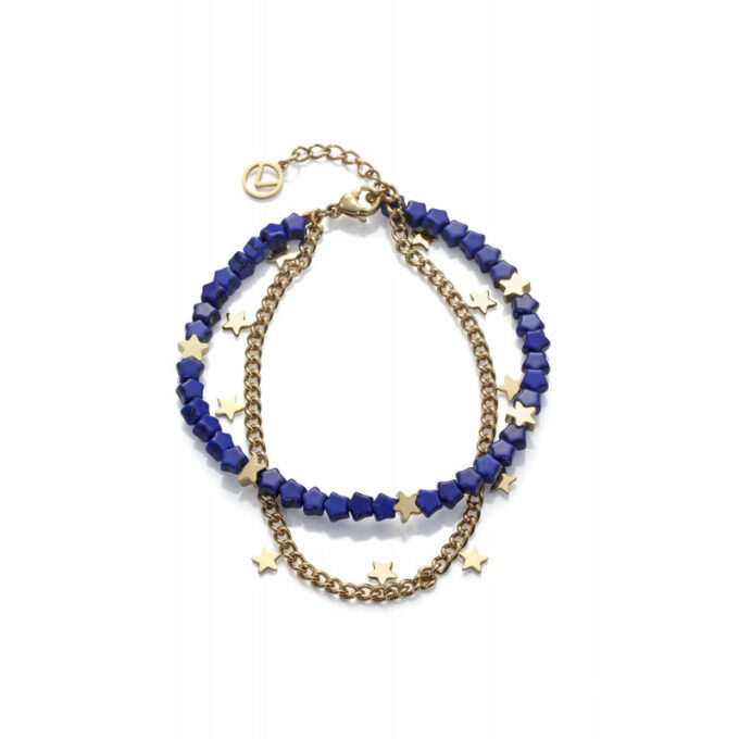 Pulsera doble Viceroy de mujer en acero dorado con multipiedras azules y estrellas