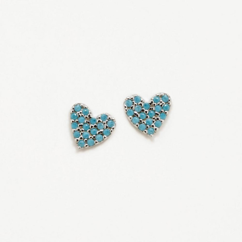 Pendientes Agatha de plata forma de corazón con circonitas de color turquesa