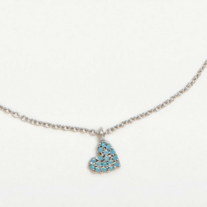 Collar Agatha de plata con colgante forma corazón con circonitas color turquesa