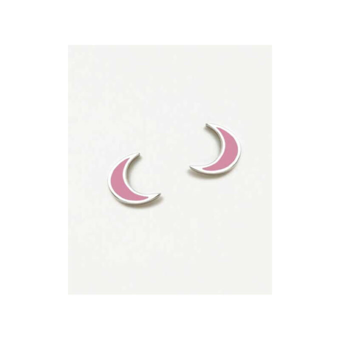 Pendientes Agatha de plata forma de luna con esmalte rosa