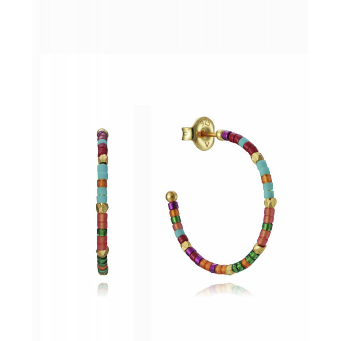 Pendientes Viceroy 13039E100-99 de mujer en plata dorada tipo aro con cristales multicolor