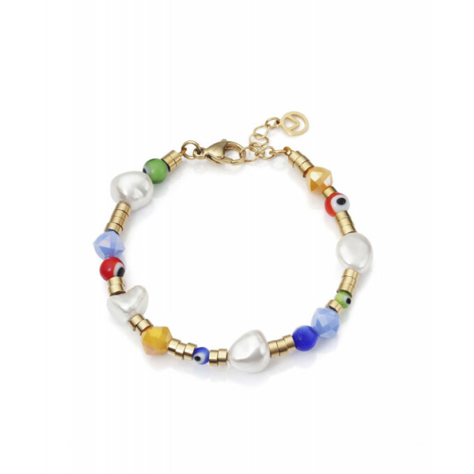 Pulsera Viceroy 1392P01019 de mujer en acero dorado con abalorios de colores