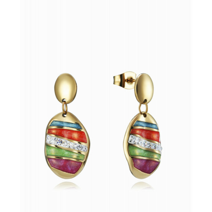 Pendientes Viceroy 15134E01019 de mujer en acero dorado con bandas esmaltadas multicolor