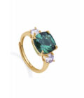 Anillo Viceroy 13099A013-59 de mujer en plata chapada oro con centro cristal verde