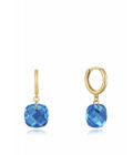 Aros Viceroy mujer de plata chapada oro con cristales azul turquesa colgando
