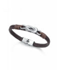 Pulsera de hombre Viceroy de piel marrón con detalle central de acero forma nudo