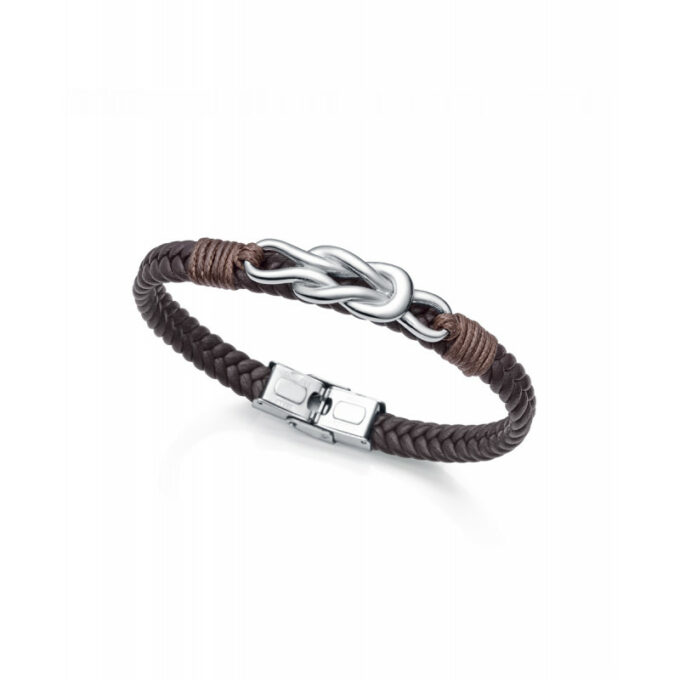 Pulsera de hombre Viceroy de piel marrón con detalle central de acero forma nudo