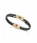 Pulsera de hombre Viceroy de piel negra con detalle central de acero chapado forma nudo