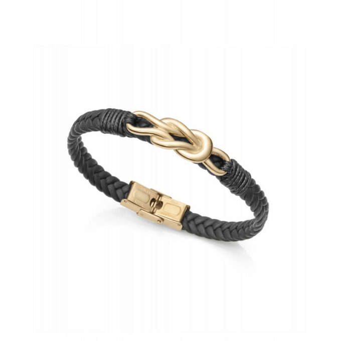 Pulsera de hombre Viceroy de piel negra con detalle central de acero chapado forma nudo