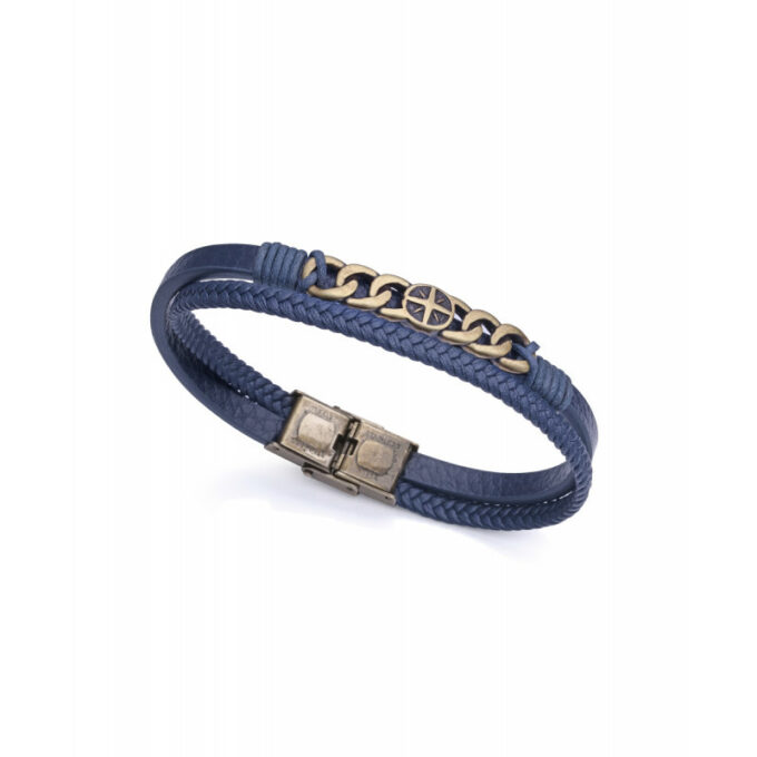 Pulsera doble Viceroy de hombre en piel azul con motivo Rosa de los Vientos