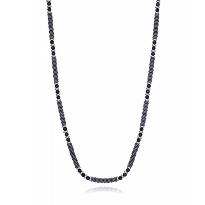 Collar Viceroy de hombre en acero con cuentas en tonos negros y grises