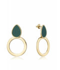 Pendientes Viceroy mujer en acero dorado con aros debajo de lágrima verde