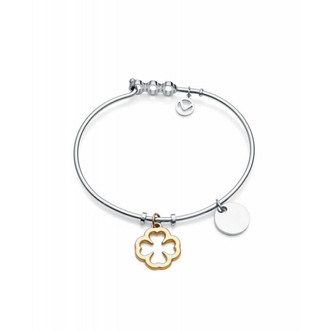 Brazalete Viceroy de mujer en acero con charms trébol y disco liso