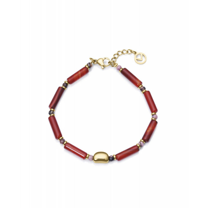 Pulsera Viceroy mujer de acero dorado con piedras rojas de cornelina y rodonita