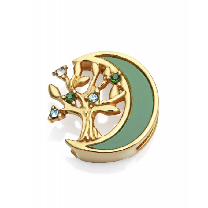 Motivo Viceroy mujer acero dorado con árbol de la vida y luna verde para pulsera personalizable